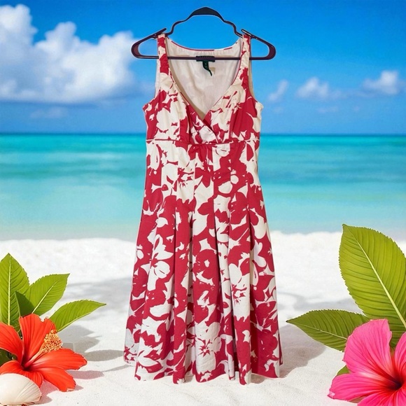 Lauren Ralph Lauren Fit & Flare Dress Floral Hawaiian Resort Cocktail Sz 10 - Picture 1 of 13